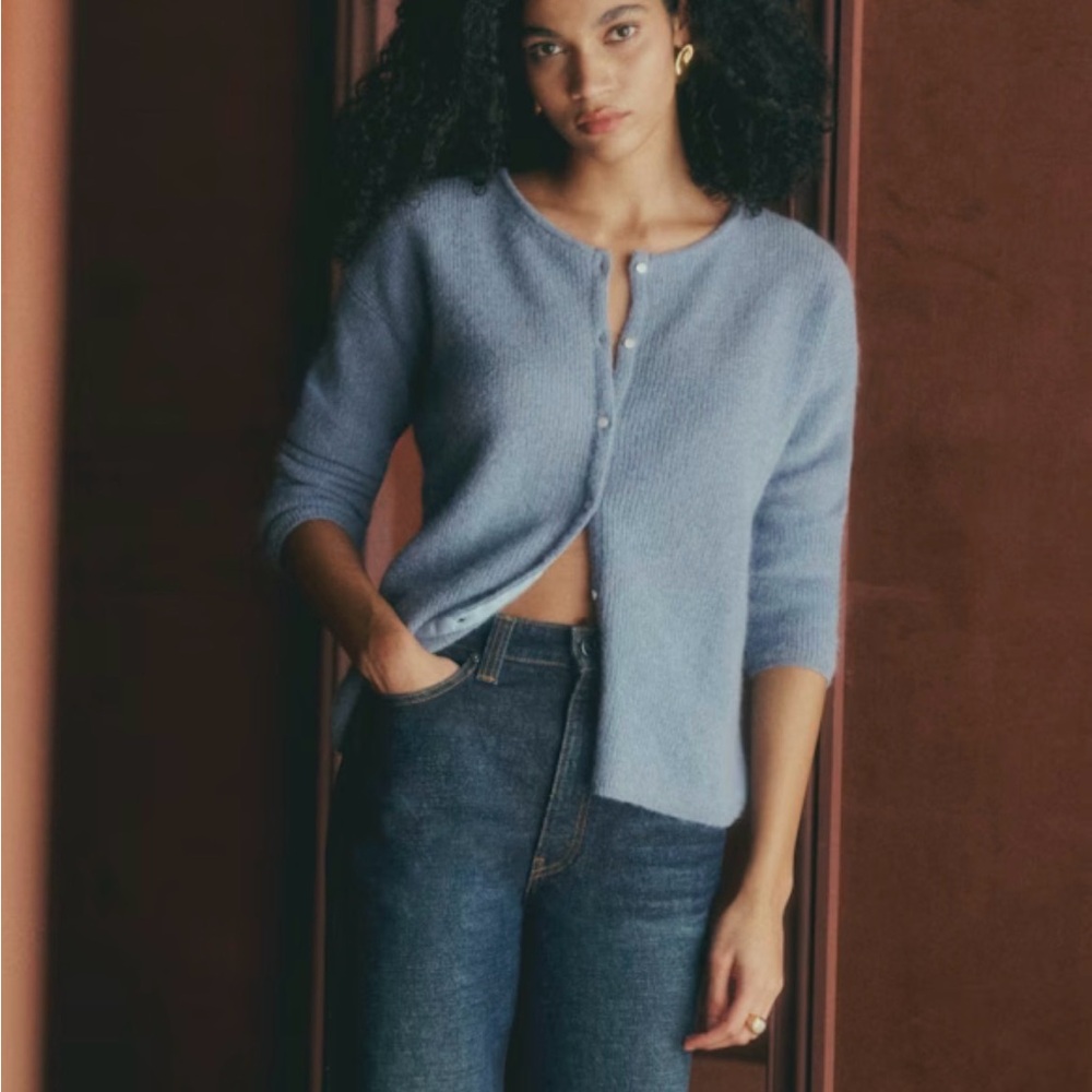 Sezane Powder Blue Cropped Button Cardigan